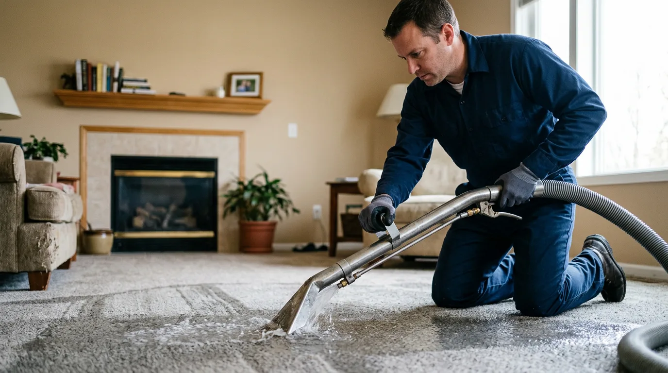 Water damage restoration technician working near Dover, OH